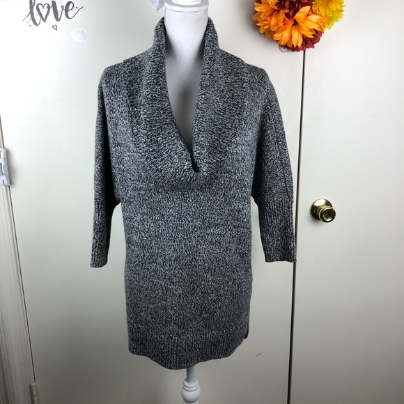 Express Sweaters - EXPRESS DEEP COWL NECK MERINO WOOL BLEND 3/4 SLEEVE SWEATER SZ MED GRY/WHT